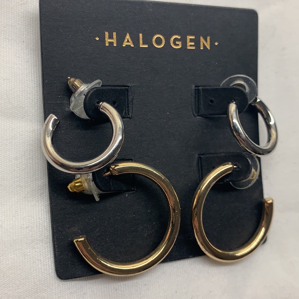 Halogen Silver & Gold Hoop Earrings - Picture 3 of 4